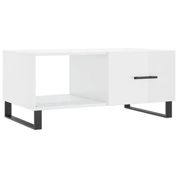 Mesa De Centro Madera Contrachapada Blanco Brillo 90x50x40 Cm