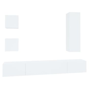 Set De Muebles Para Tv 5 Piezas Madera Contrachapada Blanco