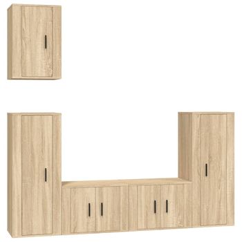 Set De Muebles Para Tv 5 Piezas Madera Contrachapada Roble Sonoma