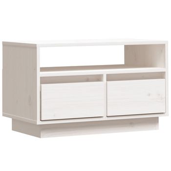 Mueble De Tv De Madera Maciza De Pino Blanco 60x35x37 Cm