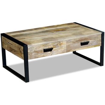 Mesa De Centro Con 2 Cajones Madera De Mango 100x60x40 Cm