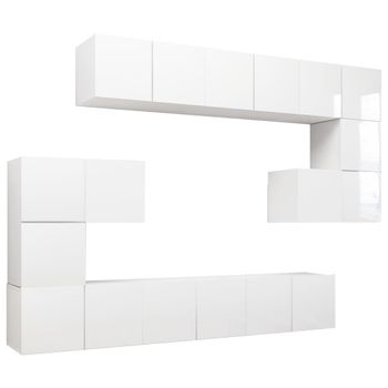 Juego De Mueble Para Tv 10 Piezas Aglomerado Blanco Brillante