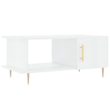 Mesa De Centro Madera Contrachapada Blanco Brillo 90x50x40 Cm