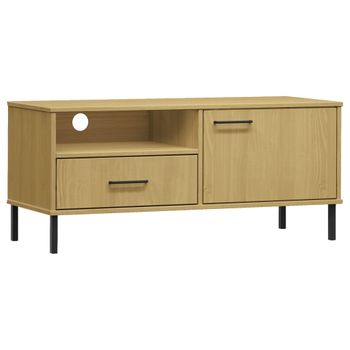 Mueble De Tv Con Patas De Metal Oslo Madera Maciza Pino Marrón