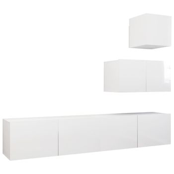 Set De Muebles De Salón 4 Piezas Madera Ingeniería Blanco Brillo