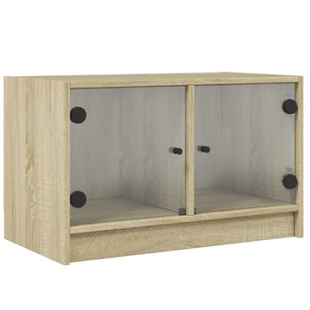 Mueble De Tv Con Puertas De Vidrio Roble Sonoma 68x37x42 Cm