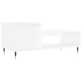 Mesa De Centro Madera Contrachapada Blanco Brillo 100x50x45 Cm