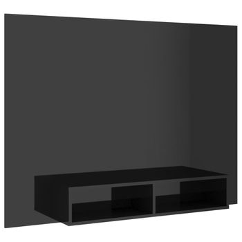 Mueble Tv De Pared Contrachapado Negro Brillante 135x23,5x90 Cm