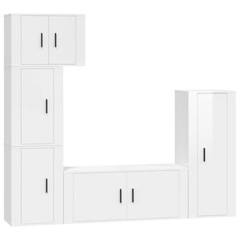 Set De Muebles De Tv 5 Piezas Madera Contrachapada Blanco Brillo