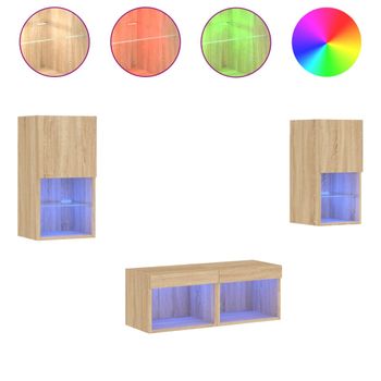 Muebles De Tv De Pared Con Luces Led 4 Piezas Roble Sonoma