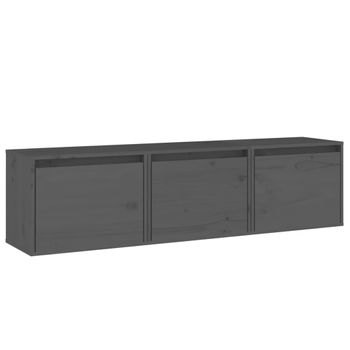 Muebles Para Tv 3 Piezas Madera Maciza De Pino Gris