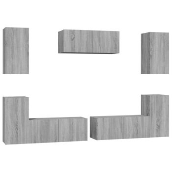 Set De Muebles Para Tv 7 Piezas Madera Contrachapada Gris Sonoma