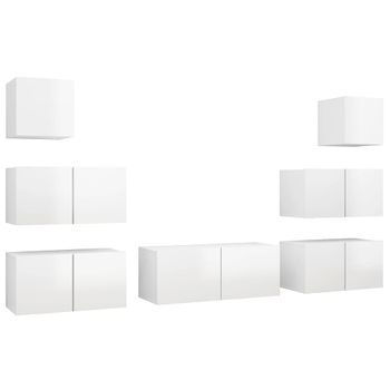 Juego De Mueble Para Tv De 7 Piezas Aglomerado Blanco Brillante