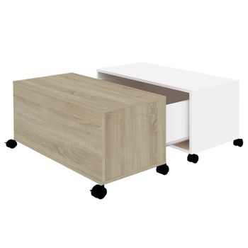 Mesa De Centro Madera Contrachapada Blanco Y Roble 75x75x38 Cm