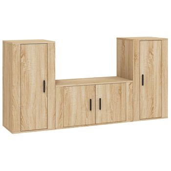 Set De Muebles Para Tv 3 Piezas Madera Contrachapada Roble Sonoma