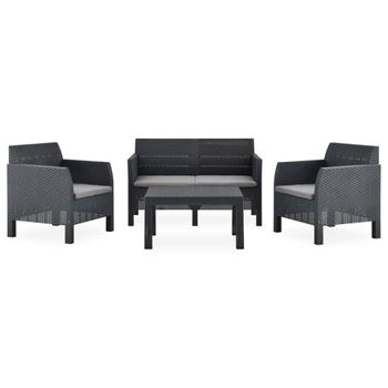 Set De Muebles Jardín 4 Piezas Cojines Pp Ratán Gris Antracita