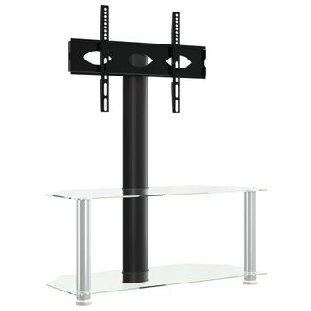 Mueble Tv Esquina 2 Niveles Para 32-70 Pulgadas Negro Plateado