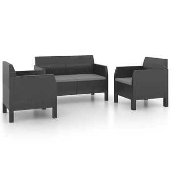 Set De Muebles Jardín 3 Piezas Cojines Pp Ratán Gris Antracita