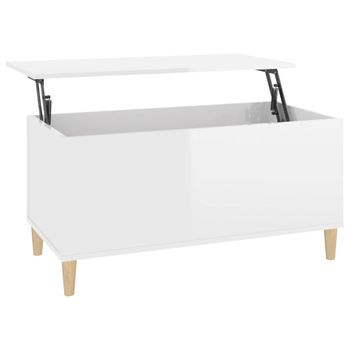 Mesa De Centro Madera Contrachapada Blanco Brillo 90x44,5x45 Cm