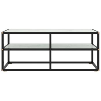 Mueble Para Tv Negro Con Vidrio De Mármol Blanco 100x40x40 Cm