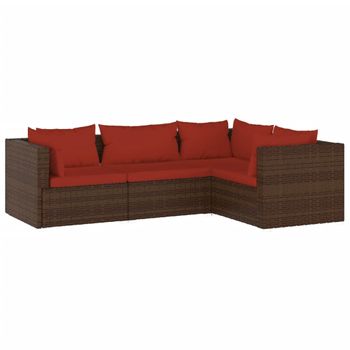 Set Muebles De Jardín 4 Piezas Y Cojines Ratán Sintético Marrón