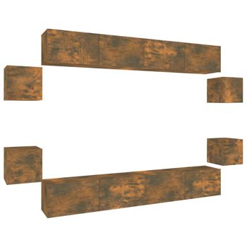 Set De Muebles De Tv 8 Piezas Madera Contrachapada Roble Ahumado