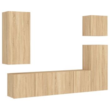 Muebles De Tv De Pared 5 Piezas Madera De Ingeniería Roble Sonoma