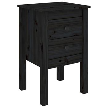 Mesita De Noche Madera Maciza De Pino Negro 40x35x61,5 Cm