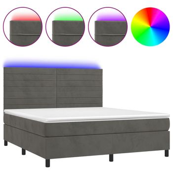 Cama Box Spring Colchón Y Led Terciopelo Gris Oscuro 180x200 Cm