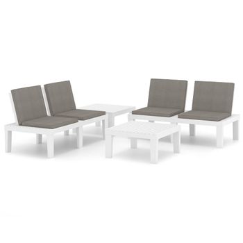 Set De Muebles De Jardín 4 Piezas Con Cojines Plástico Blanco