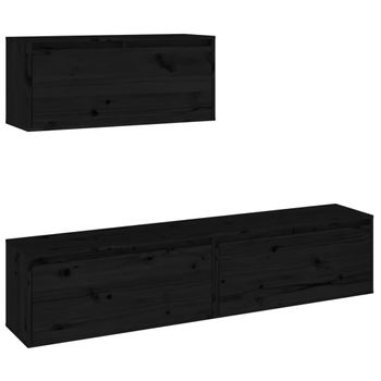 Muebles Para Tv 3 Piezas Madera Maciza De Pino Negro