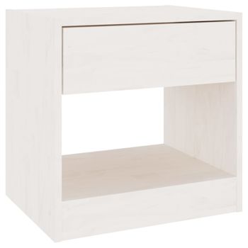 Mesita De Noche Madera Maciza De Pino Blanco 40x31x40 Cm