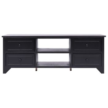 Mueble Para Tv Madera Maciza De Paulownia Negro 108x30x40 Cm