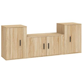 Set De Muebles Para Tv 3 Piezas Madera Contrachapada Roble Sonoma