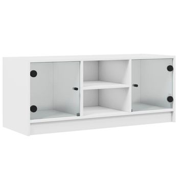 Mueble De Tv Con Puertas De Vidrio Blanco 102x37x42 Cm