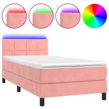 Cama Box Spring Colchón Y Led Terciopelo Rosa 100x200 Cm