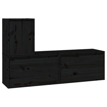 Muebles Para Tv 3 Piezas Madera Maciza De Pino Negro