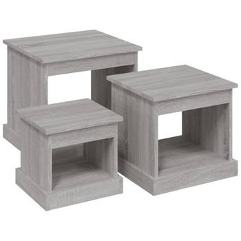 Mesas Apilables 3 Piezas Madera Contrachapada Gris Sonoma