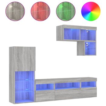 Muebles Tv Pared Con Led 6 Piezas Madera Ingeniería Gris Sonoma