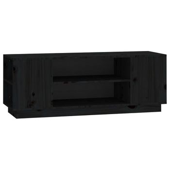 Mueble De Tv Madera Maciza De Pino Negro 110x35x40,5 Cm