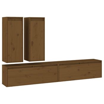 Muebles Para Tv 4 Piezas Madera Maciza De Pino Marrón Miel