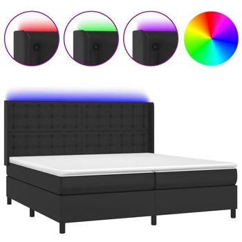 Cama Box Spring Colchón Y Led Cuero Sintético Negro 200x200 Cm