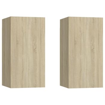 Mueble De Tv 2 Unidades Madera Contrachapada Roble 30,5x30x60 Cm