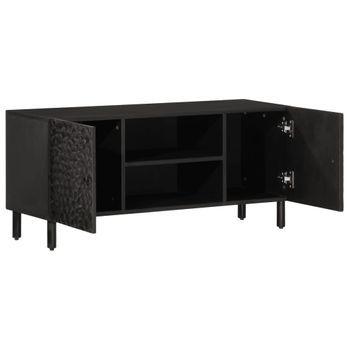 Mueble De Tv Madera Maciza De Mango Negro 105x33x46 Cm