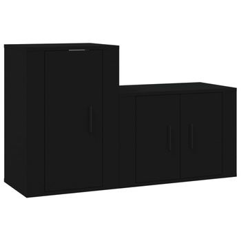 Set De Muebles Para Tv 2 Piezas Madera Contrachapada Negro