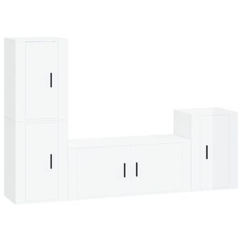 Set De Muebles De Tv 4 Piezas Madera Contrachapada Blanco Brillo