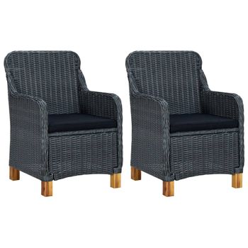 Set Muebles Jardín 3 Piezas Ratán Sintético Gris Oscuro Y Cojines