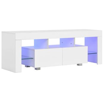 Mueble Para Tv Con Luces Led Blanco Brillante 130x35x45 Cm