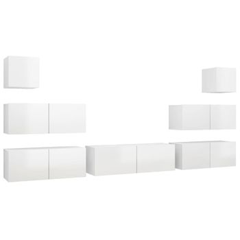 Set De Muebles De Salón 7 Piezas Madera Ingeniería Blanco Brillo