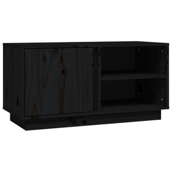 Mueble De Tv Madera Maciza De Pino Negro 80x35x40,5 Cm